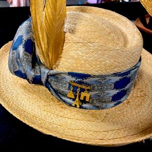 Handmade tie hat with vintage pin